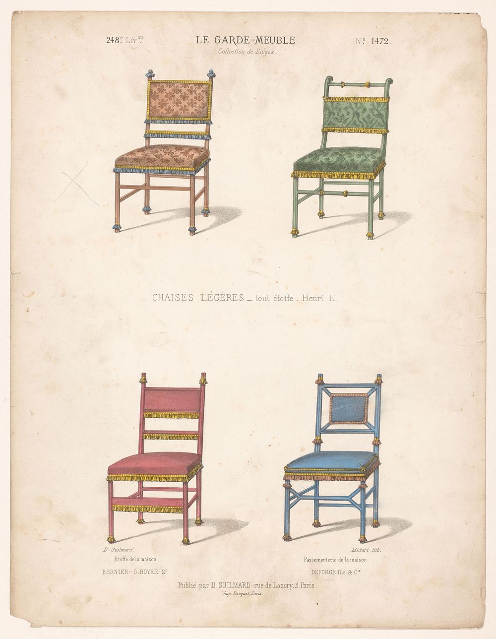 Vier stoelen (1839 - 1885) by Midart, Becquet and Désiré Guilmard