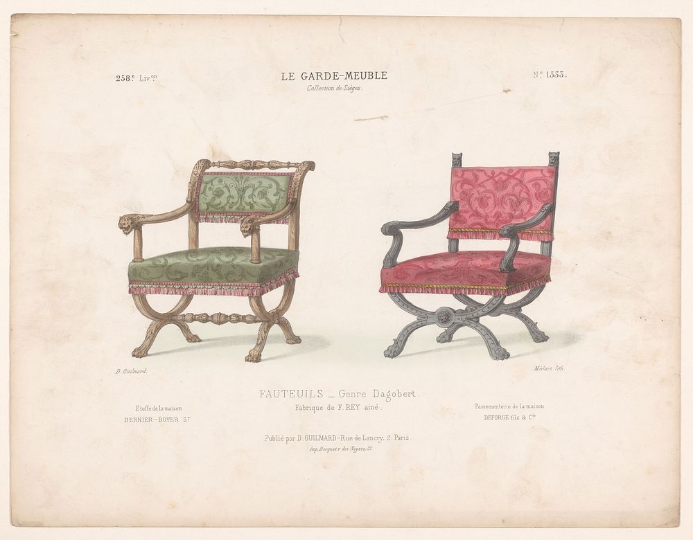 Twee fauteuils (1839 - 1885) by Midart, Becquet and Désiré Guilmard