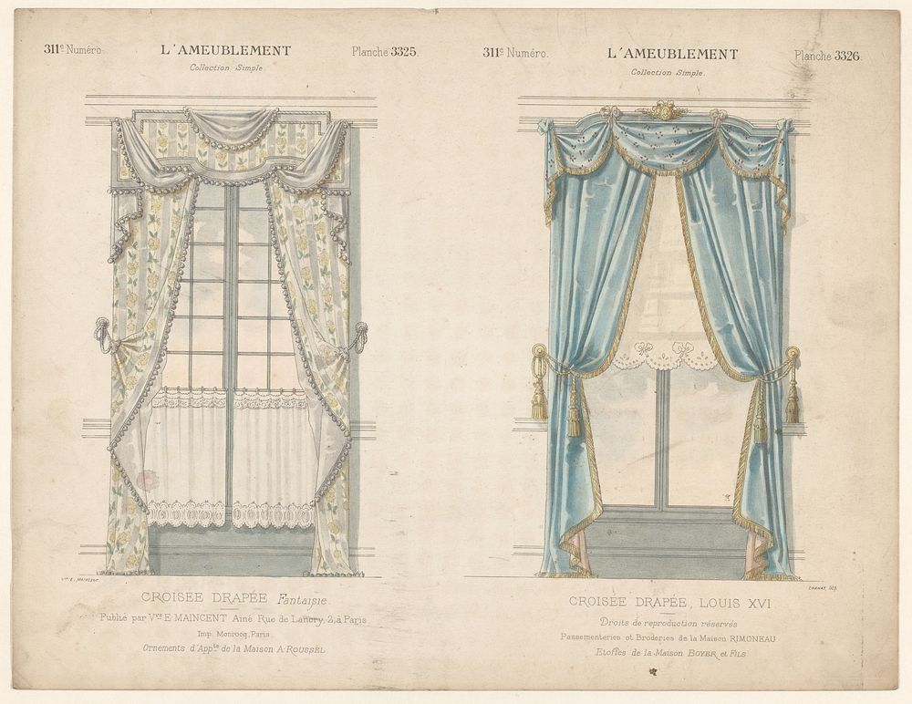 Twee vensters met gordijnen (1895) by Chanat, Monrocq and weduwe Eugène Maincent