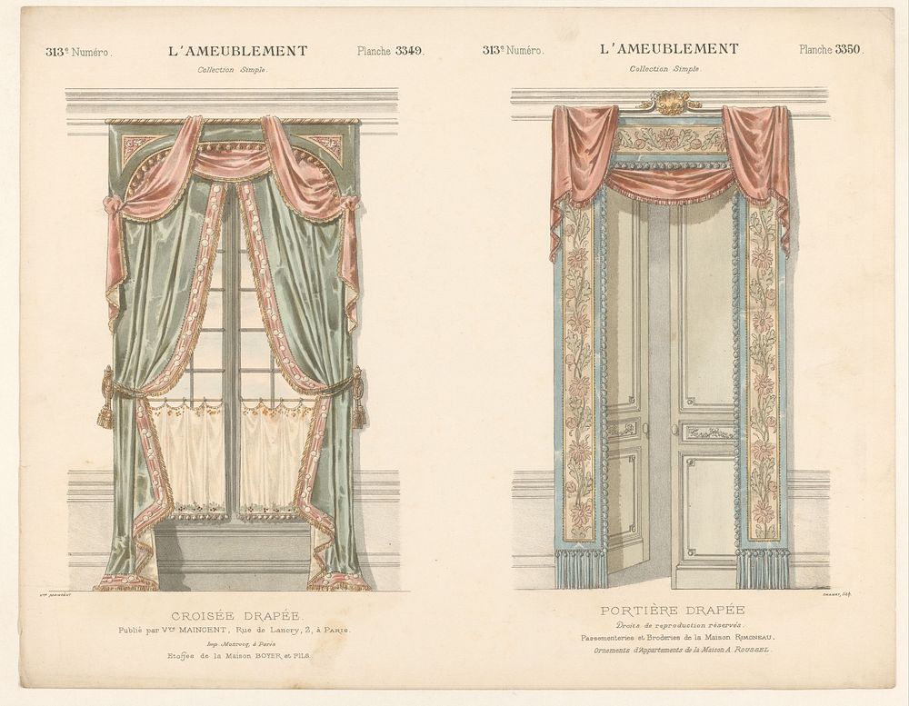 Venster en deur met gordijnen (1895) by Chanat, Monrocq and weduwe Eugène Maincent
