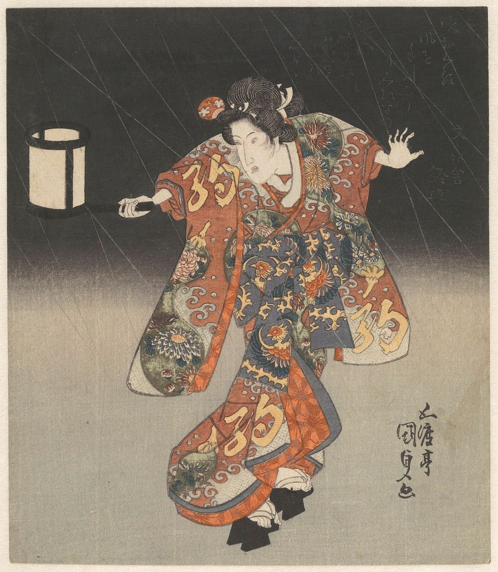 Kisegawa met lantaarn in de regen (1825) by Utagawa Kunisada I