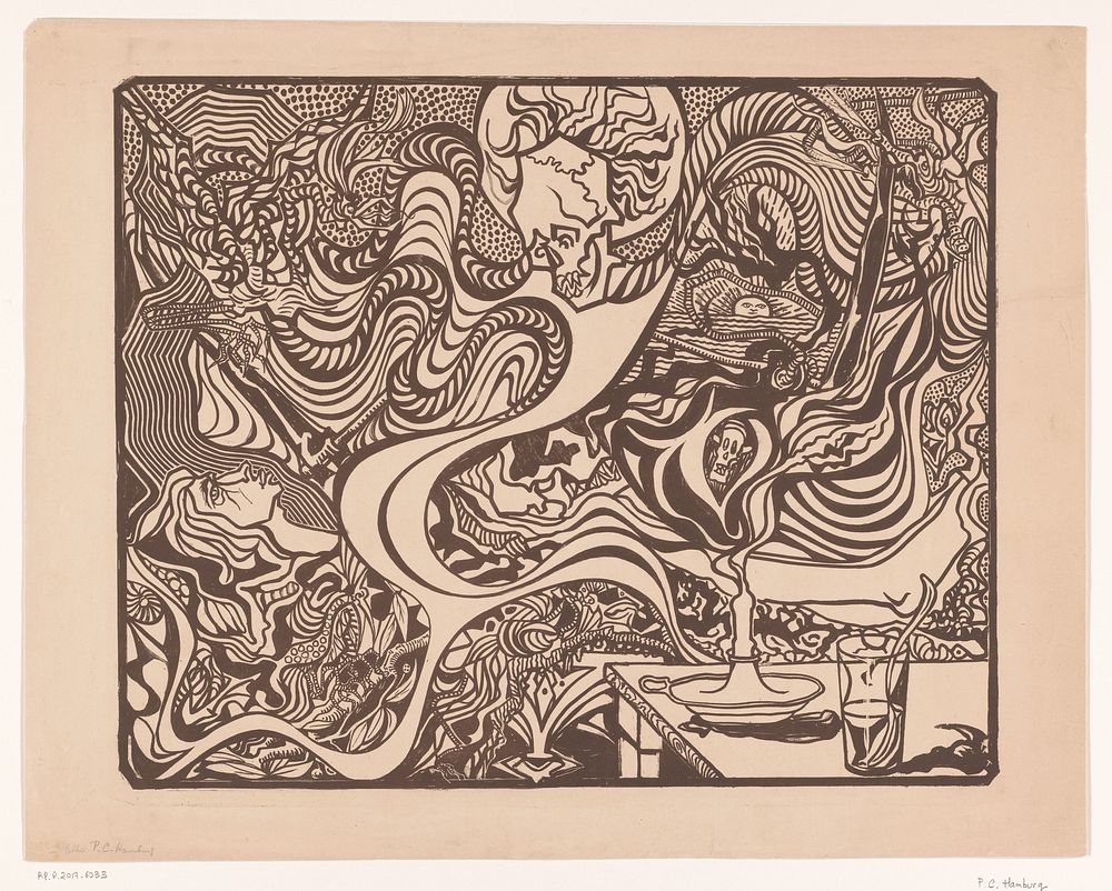 Zonder titel (Symbolistische hallucinatoire scene) (c. 1890 - c. 1910) by P C Hamburg