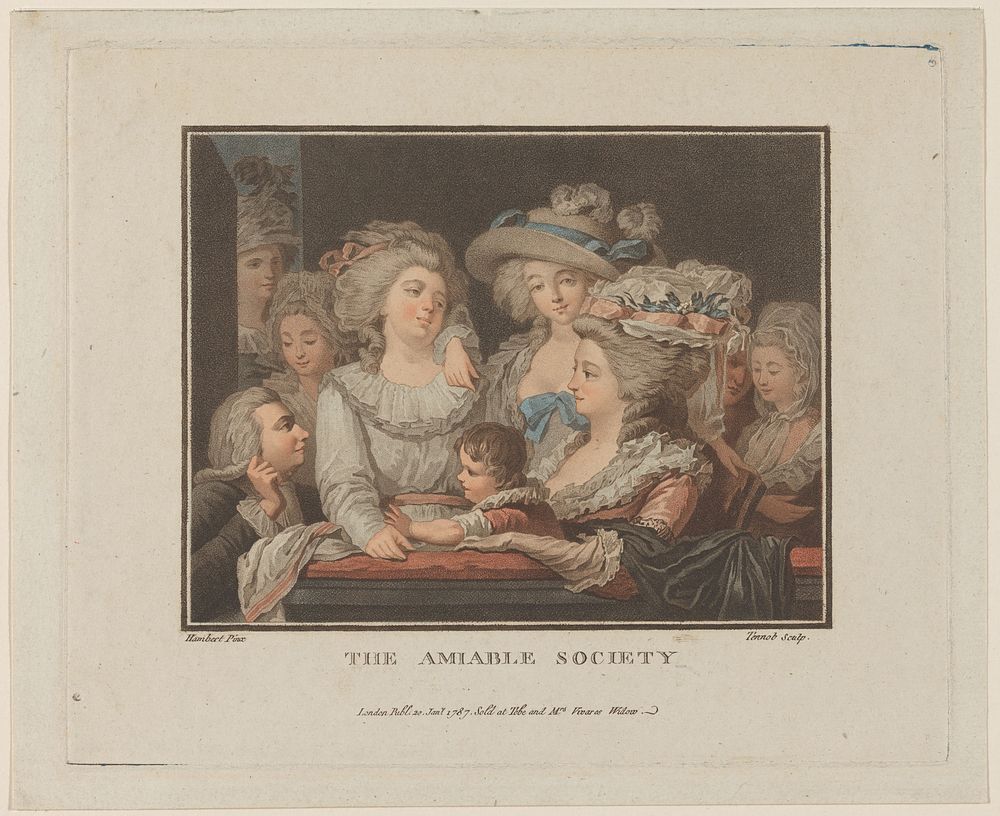The amiable society (1787) by Louis Marin Bonnet, Hambert and Tobe and Mrs Vivares Widow