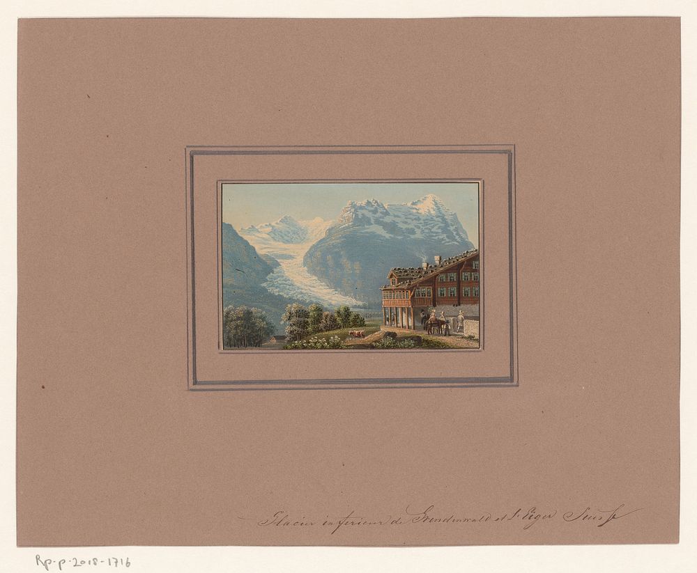 Gezicht op een gletsjer bij het dorp Grindelwald (1800 - 1899) by anonymous