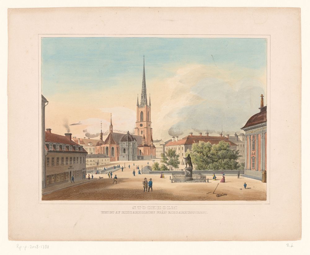 Gezicht op de kerk van Riddarholmen, te Stockholm (1800 - 1899) by anonymous