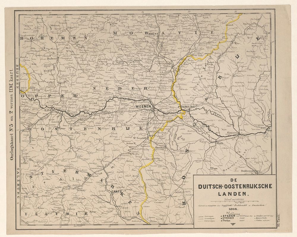 Kaart van het grensgebied van Oostenrijk en Hongarije (1866) by anonymous, boekhandel te Amsterdam Seijffardt and boekhandel…