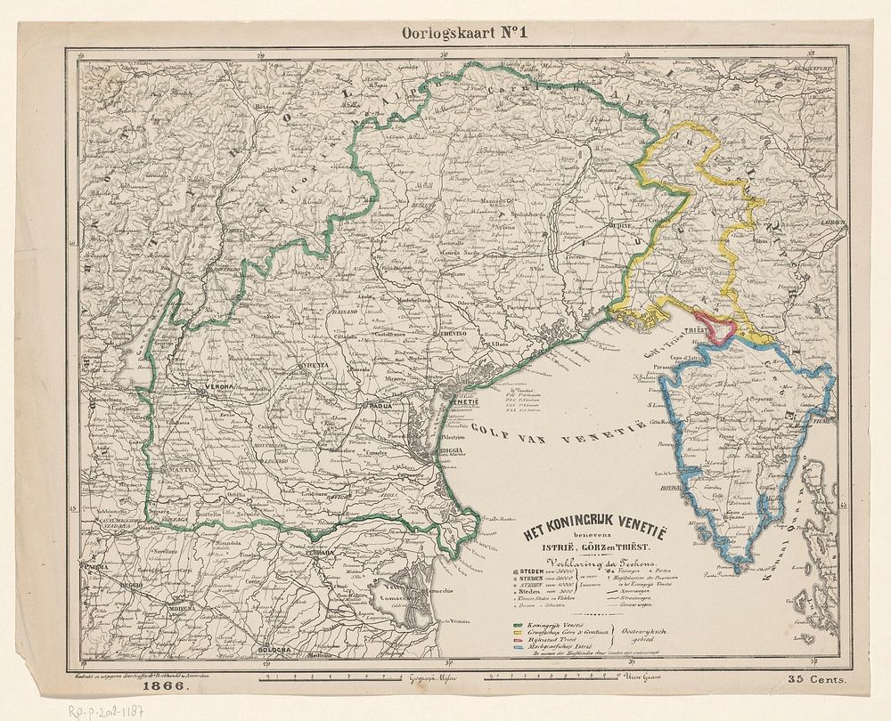Kaart van het Koninkrijk Lombardije-Venetië (1866) by anonymous, Seyffardts Boekhandel and Seyffardts Boekhandel