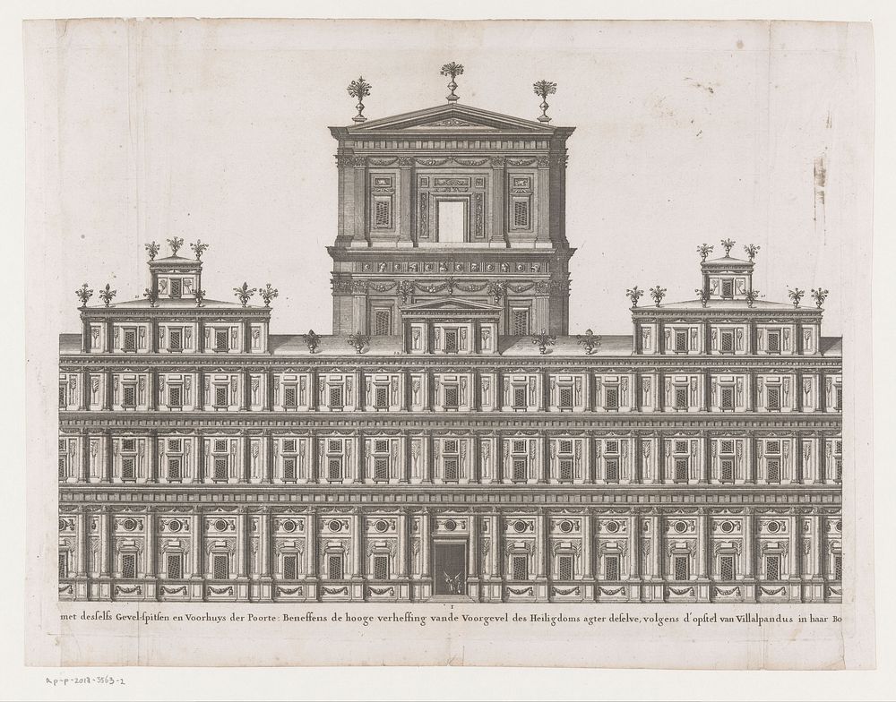 Aanzicht op de tempel van Salomo volgens Villalpando (blad midden) (c. 1725 - c. 1727) by Juan Bautista Villalpando