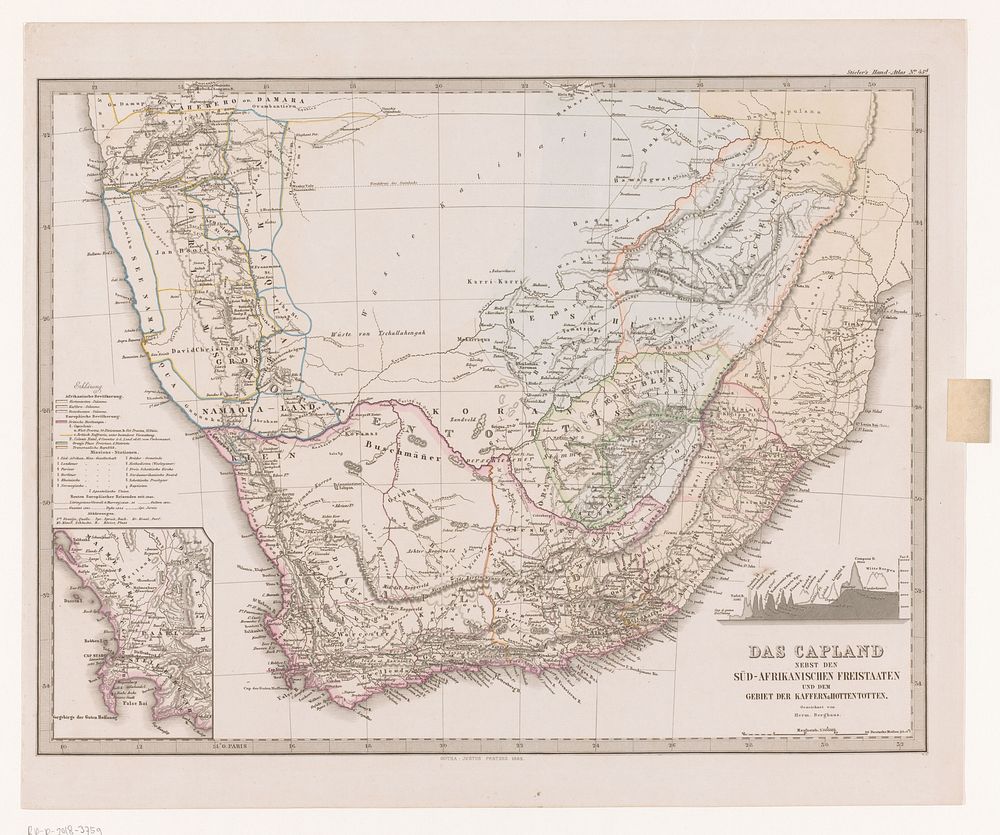 Kaart van Zuid-Afrika met de voormalige Kaapkolonie (1862) by anonymous, Hermann Berghaus, Justus Perthes uitgeverij and…