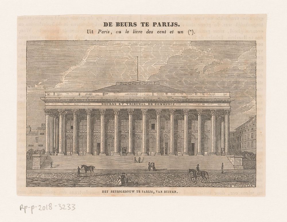 Gezicht op het beursgebouw te Parijs (1837) by Dirk Wijbrand Tollenaar and Gebroeders Diederichs