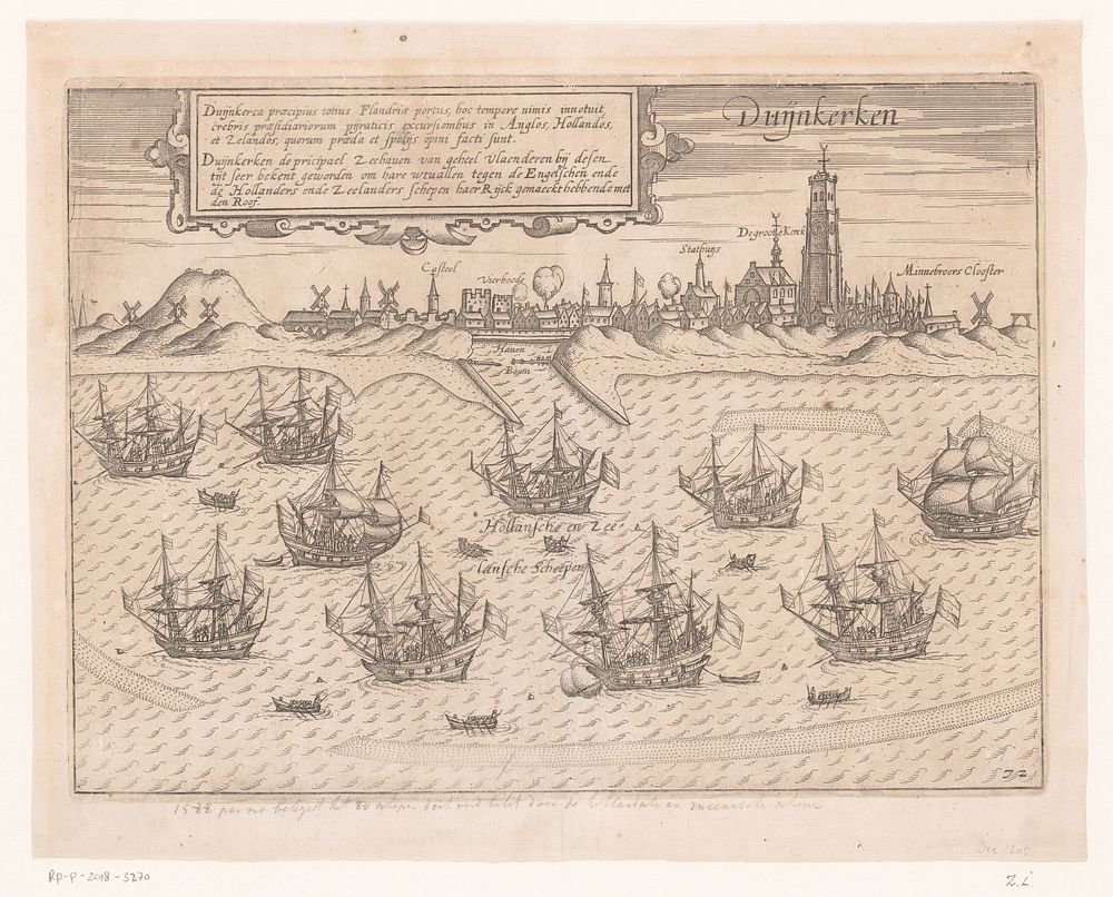 Tien Hollandse en Zeeuwse schepen voor anker bij Duinkerke, ca. 1605 (1612 - 1648) by anonymous, Willem Janszoon Blaeu and…