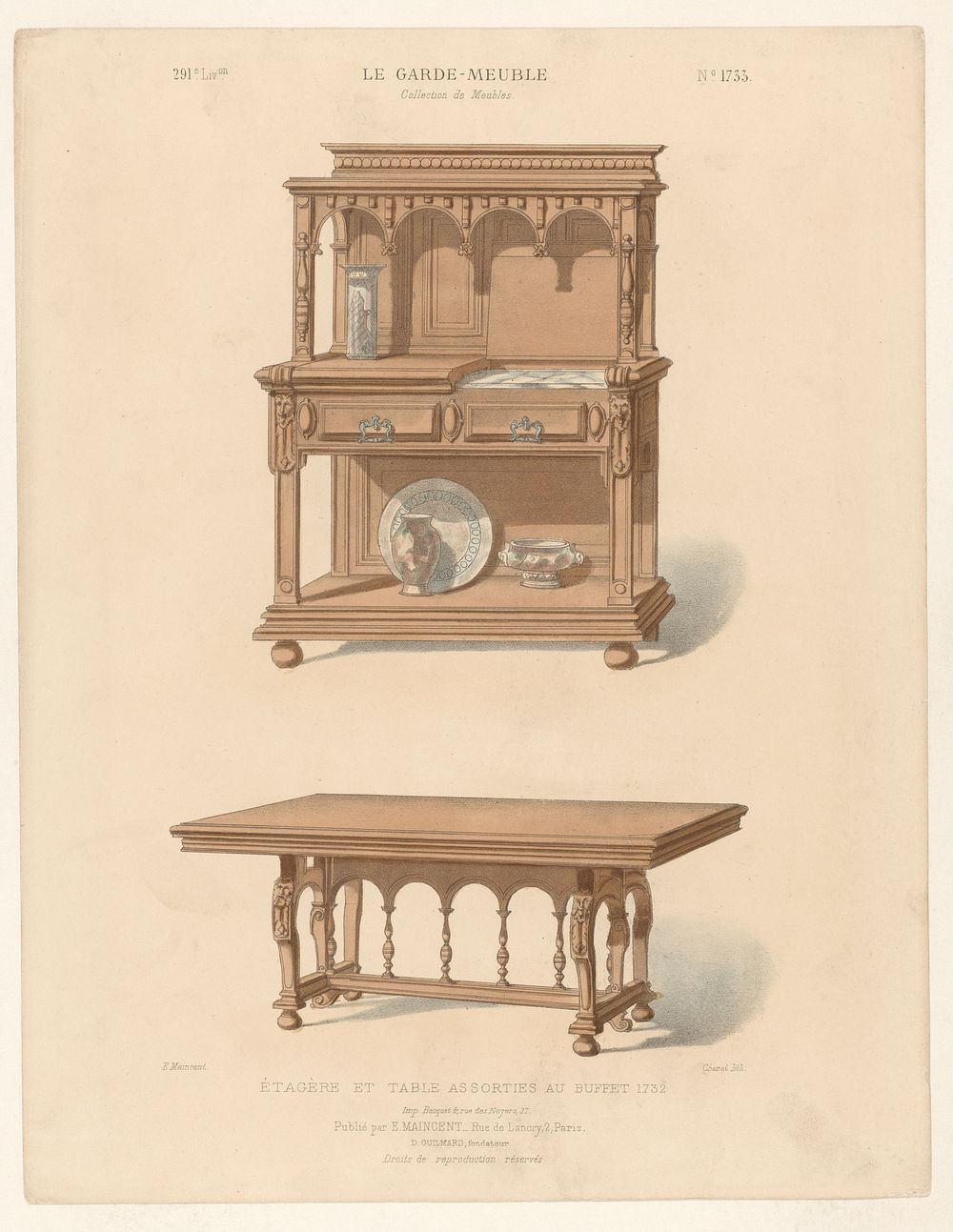 Uitstalkast en tafel (c. 1860 - c. 1880) by Chanat, Eugène Maincent, Becquet and Eugène Maincent