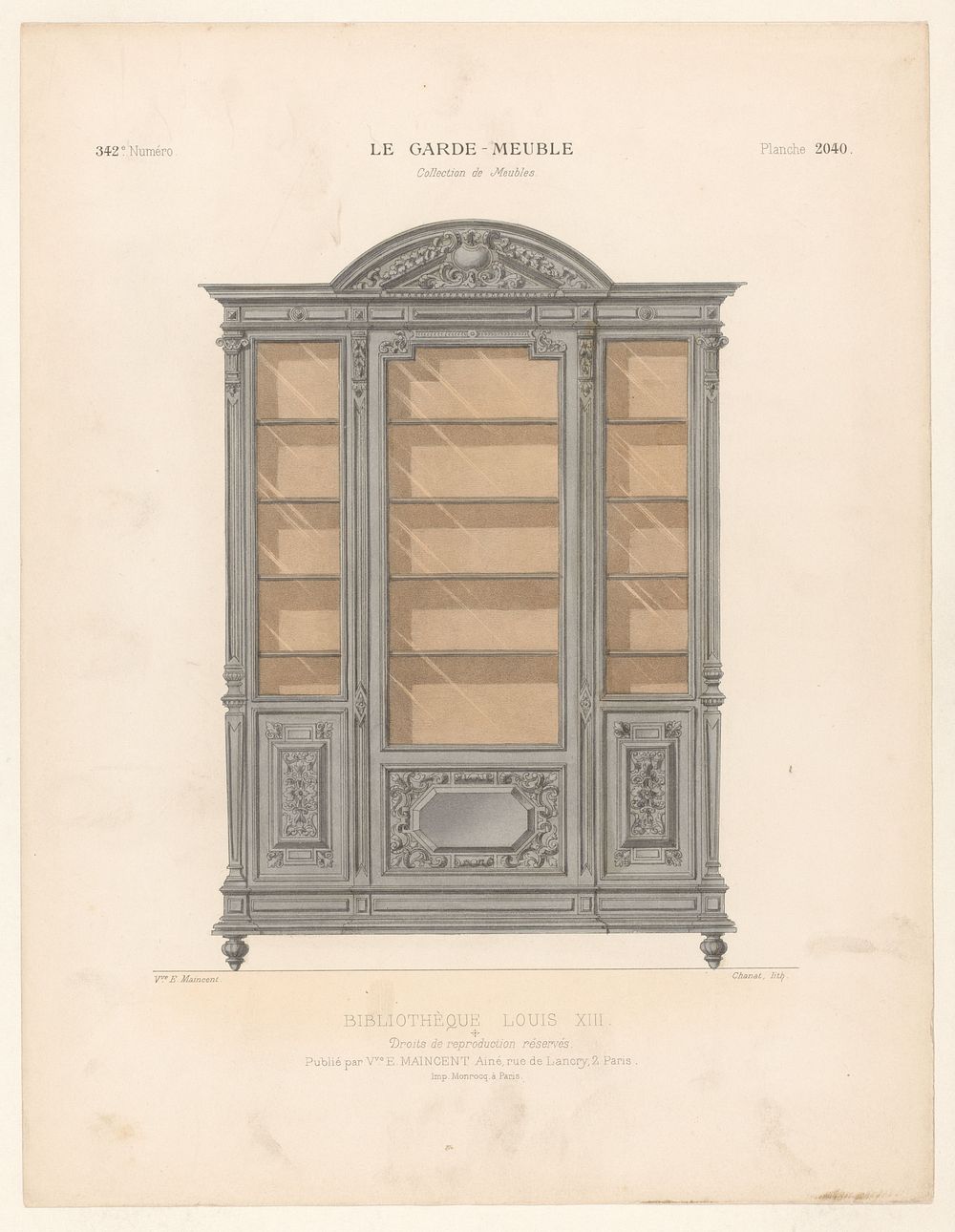 Boekenkast in de Lodewijk XIII-stijl (c. 1885 - c. 1895) by Chanat, Eugène Maincent, Monrocq and Eugène Maincent