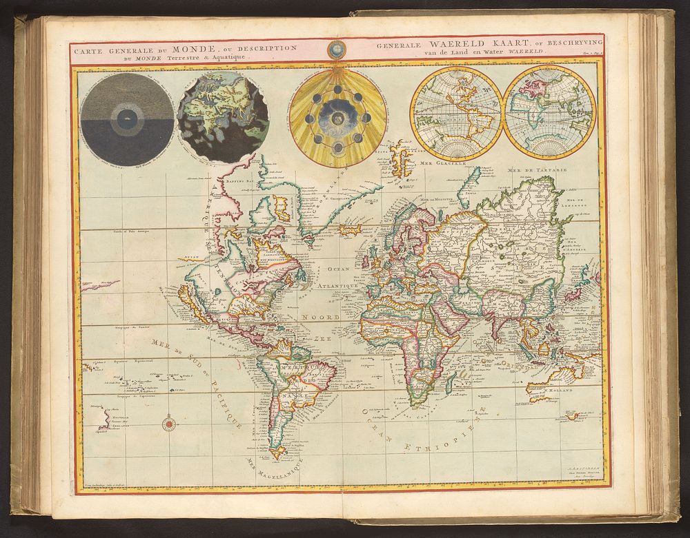 Wereldkaart (1700) by Dirk Janszoon van Santen, Johannes L van Luchtenburg, Johannes L van Luchtenburg, Pieter Mortier I and…