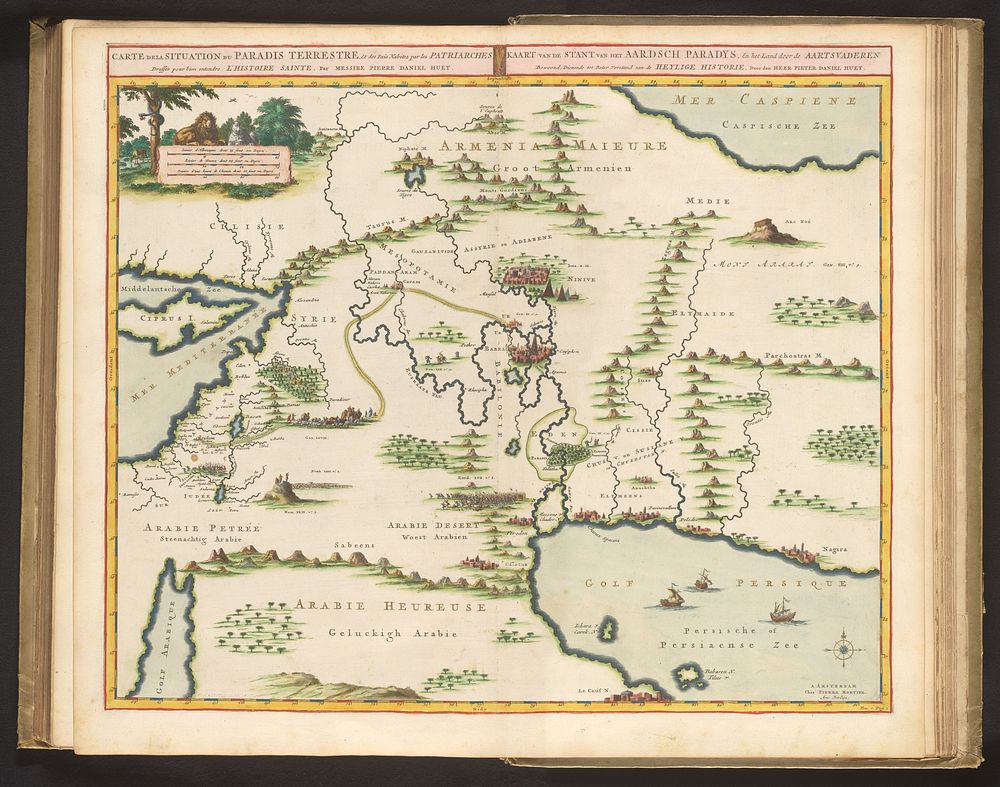 Kaart van het Paradijs (1700) by Dirk Janszoon van Santen, Jan Luyken, Pierre Daniel Huet, Pieter Mortier I and Staten van…