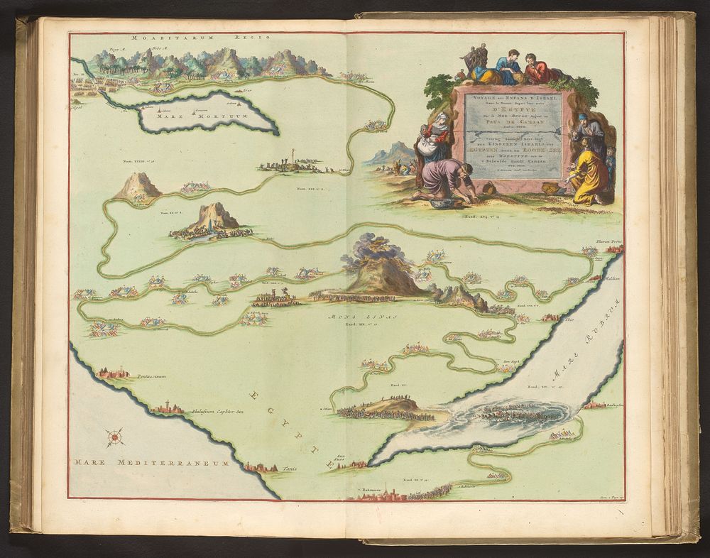Kaart van de tocht van de Israëlieten (1700) by Dirk Janszoon van Santen, Jan Luyken, Pieter Mortier I and Staten van…