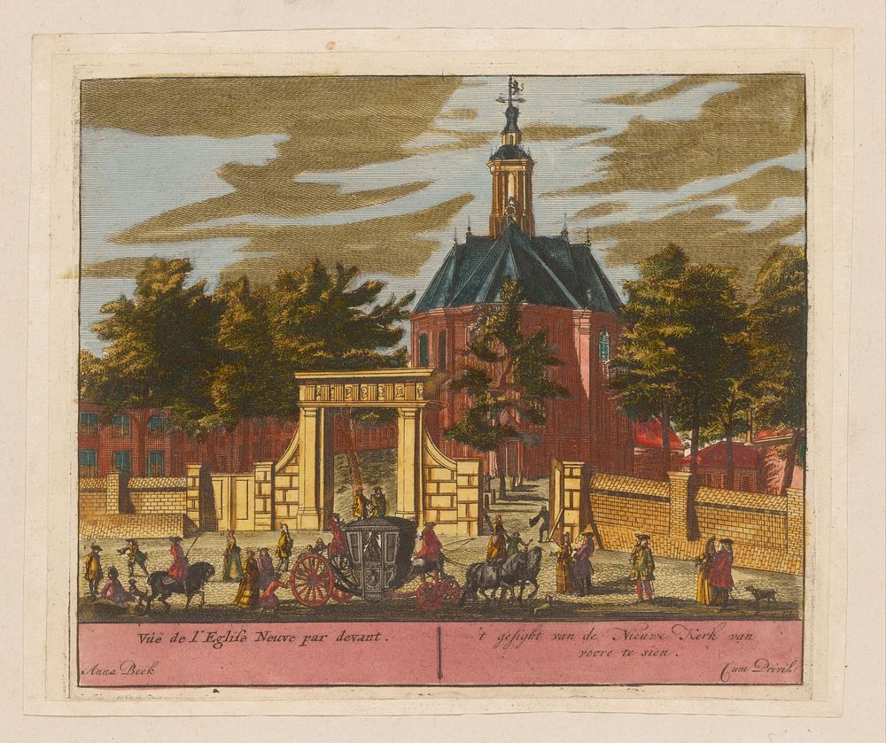 Gezicht op de Nieuwe Kerk te Den Haag (in or after 1717) by Adolf van der Laan, Daniël Marot II, Anna Beeck and Staten van…