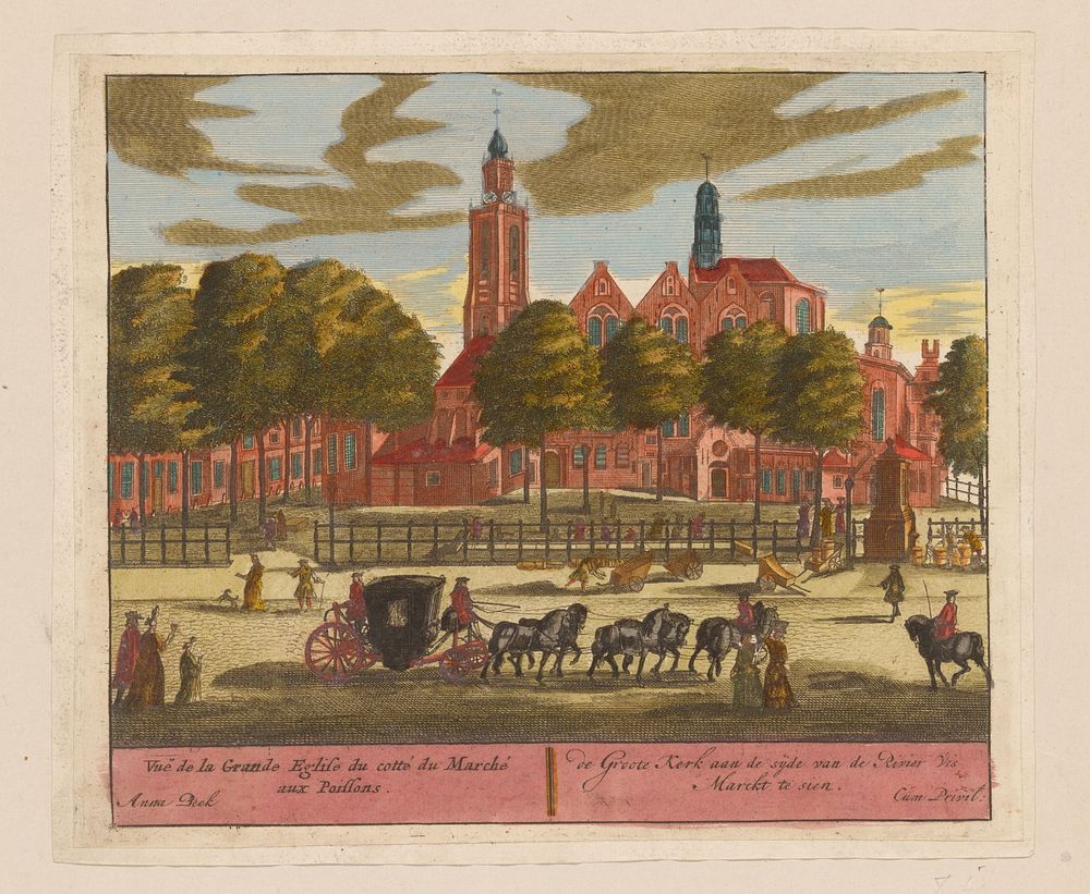 Gezicht op de Grote Kerk te Den Haag (in or after 1717) by Adolf van der Laan, Daniël Marot II, Anna Beeck and Staten van…