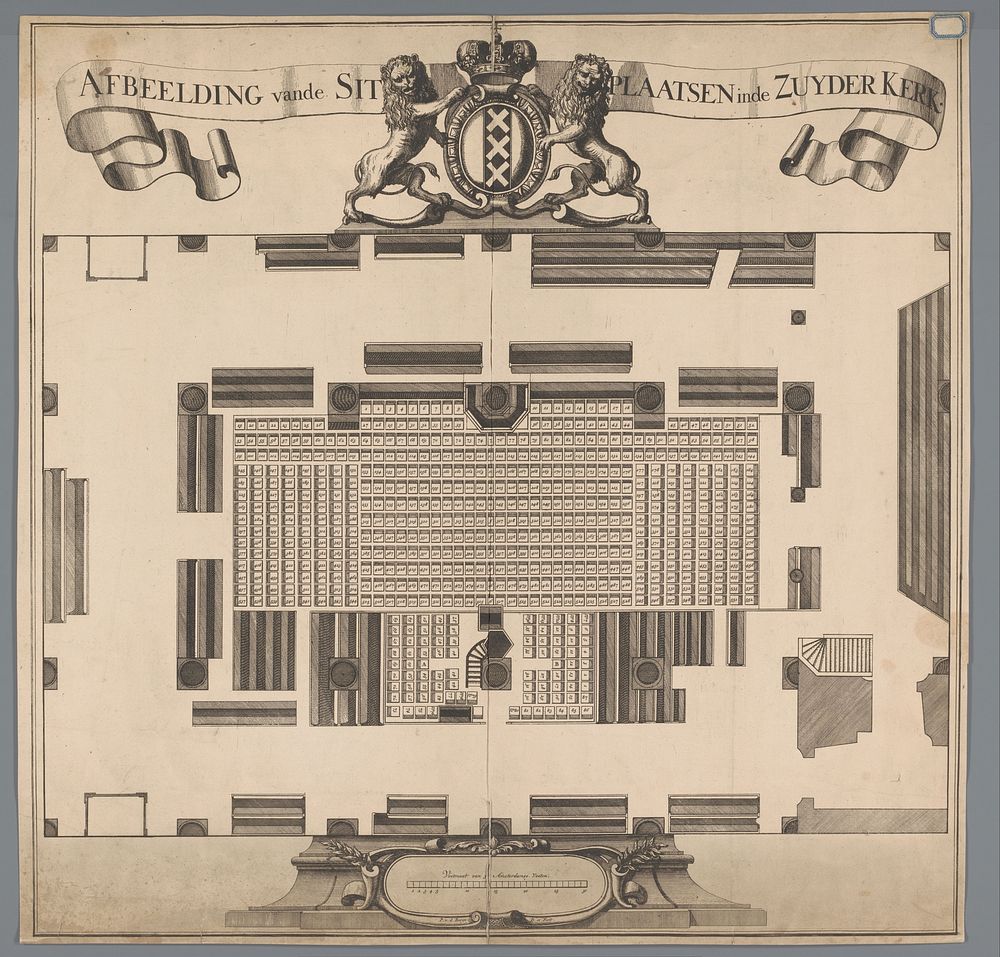 Plattegrond van de zitplaatsen in de Zuiderkerk te Amsterdam (1669 - 1737) by Pieter van den Berge and Pieter van den Berge