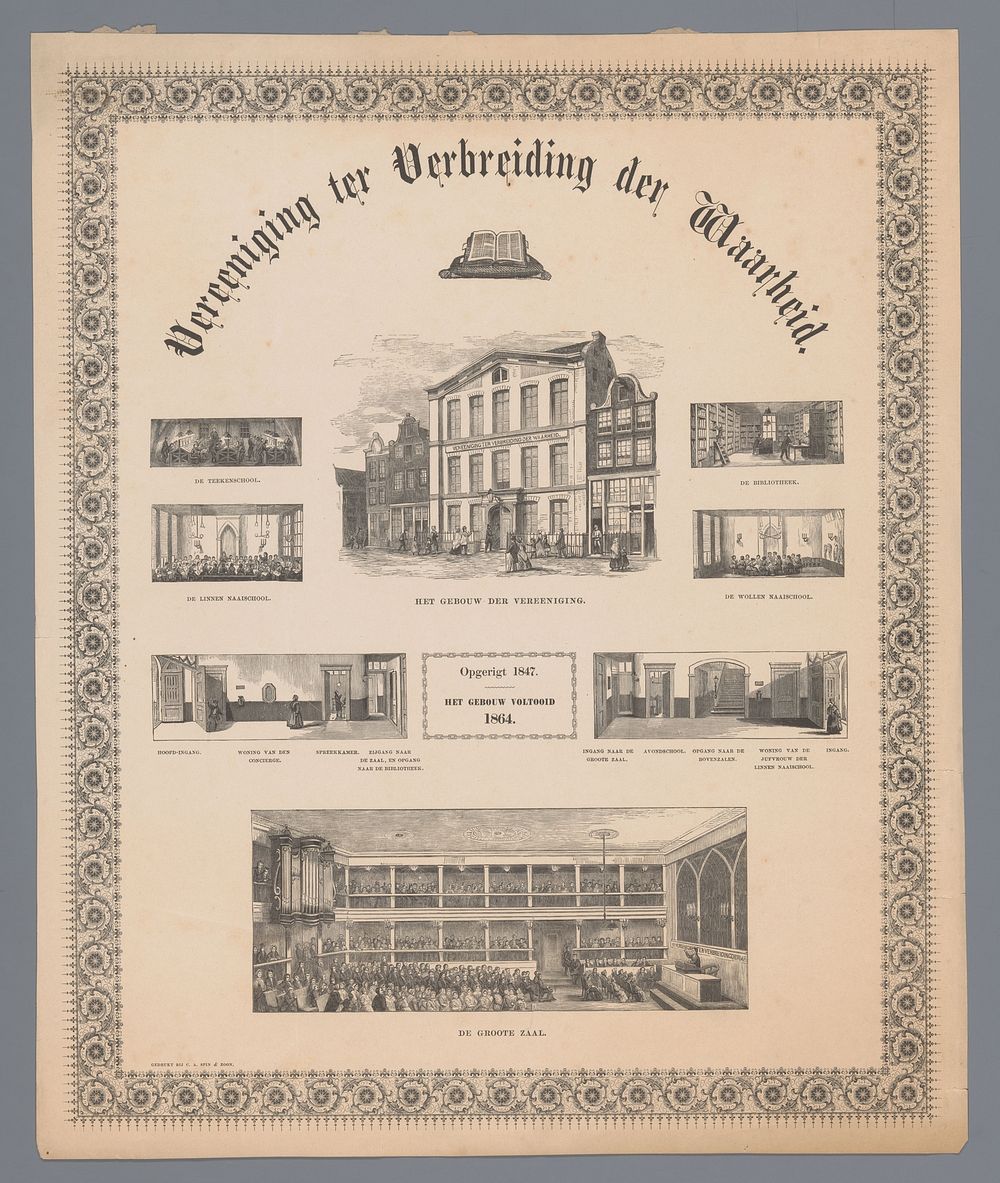Gebouw van de Vereeniging ter Verbreiding der Waarheid, en zeven interieurs van hetzelfde gebouw (c. 1864) by anonymous and…