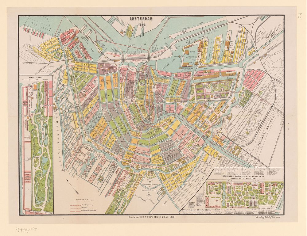 Plattegrond van Amsterdam, 1882 (1882) by Albertus Braakensiek, Albertus Barend Hendrik Braakensiek, Tresling and Comp…
