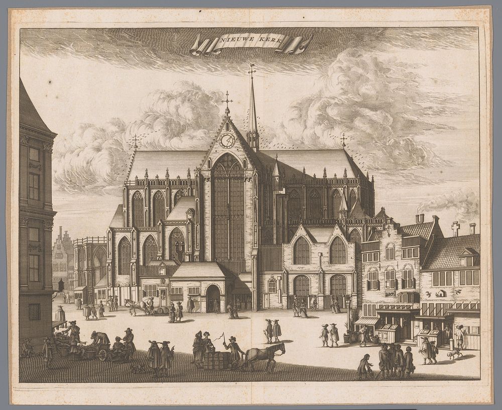 Gezicht op de Nieuwe Kerk te Amsterdam (1693 - 1694) by anonymous, Abraham Wolfgang and weduwe Aart Dircksz Oossaan