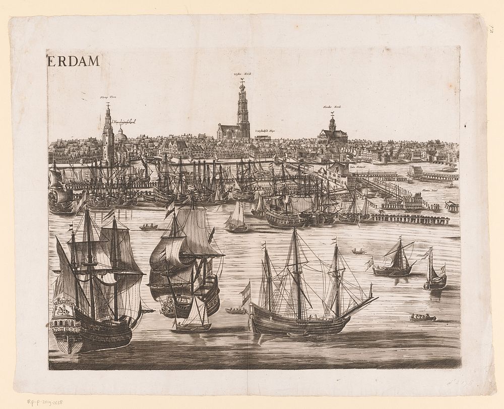 Gezicht op Amsterdam vanaf het IJ richting de Westerkerk, Noorderkerk en de Haringpakkerstoren (c. 1670 - c. 1720) by…