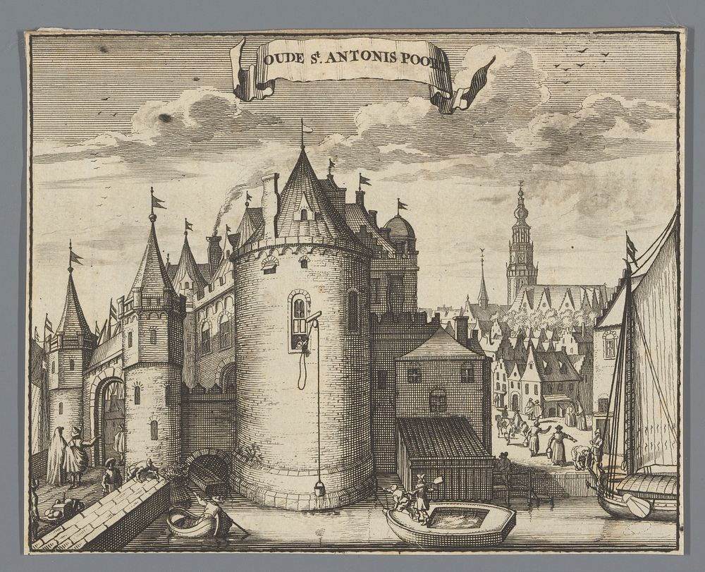Gezicht op de Sint Antoniespoort in Amsterdam (1693) by anonymous, Simon Frisius, Abraham Wolfgang and diverse vervaardigers