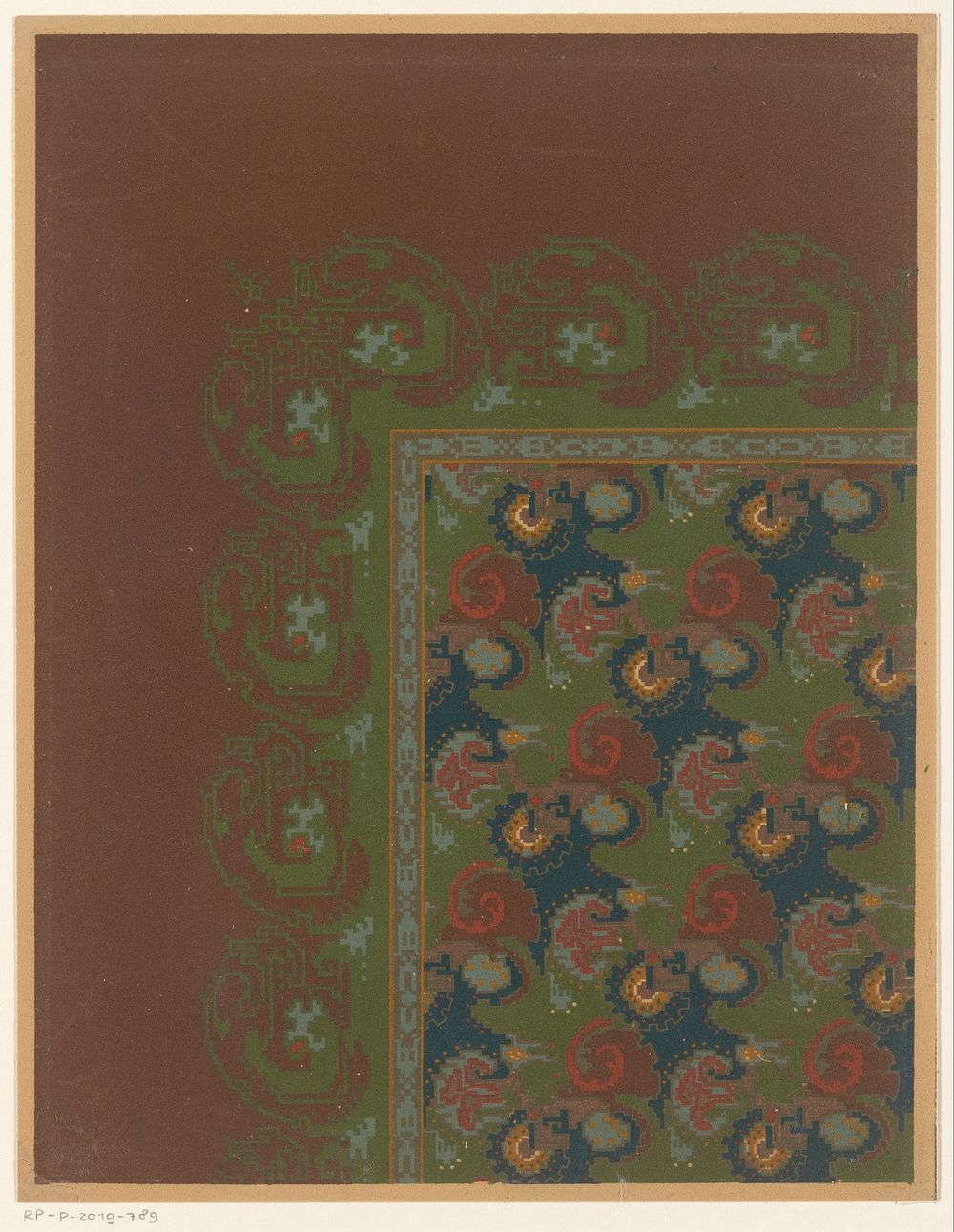Deel van een tapijt met ronde en krullende vormen (1899 - 1930) by anonymous and Koninklijke Tapijtfabrieken Deventer