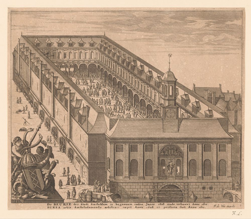 Gezicht op de Beurs van Hendrick de Keyser in Amsterdam (1630 - 1706) by Pieter Hendricksz Schut and Frederik de Wit