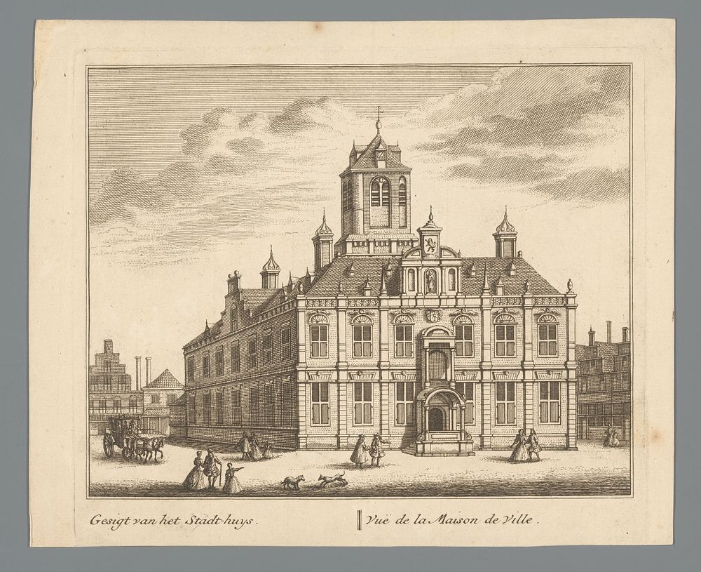 Gezicht op het stadhuis te Delft (1736) by Leonard Schenk, Abraham Rademaker and Leonard Schenk