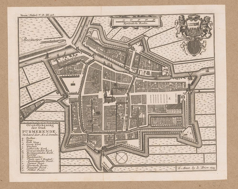 Plattegrond van Purmerend (1743 - after 1780) by anonymous and Isaak Tirion