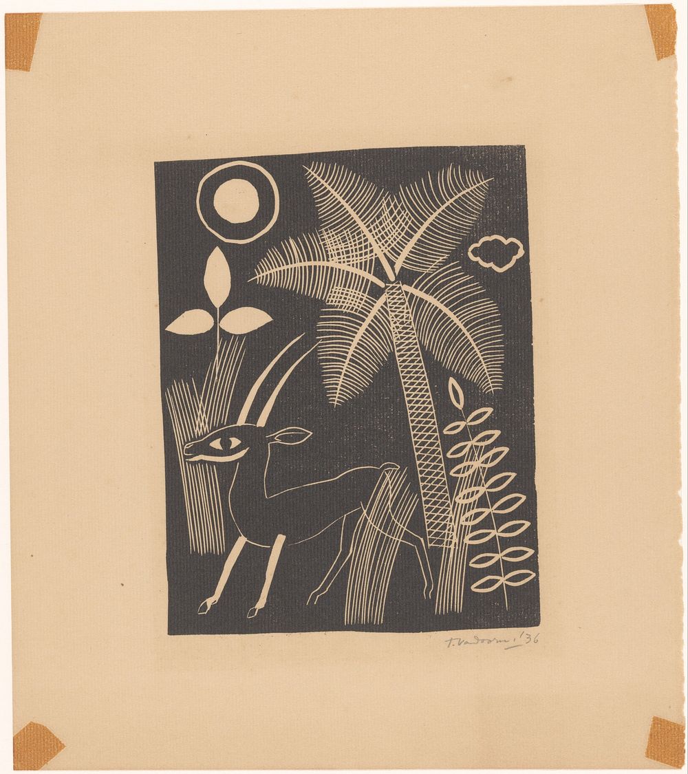 Hert met palmboom (1936) by Tinus van Doorn
