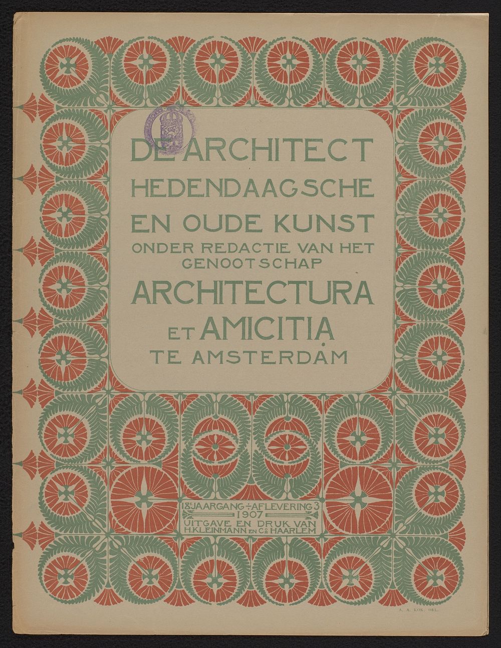 Omslag voor: De architect, hedendaagse en oude kunst, 1907 (1907) by anonymous, A A Kok, Architectura et Amicitia, H…