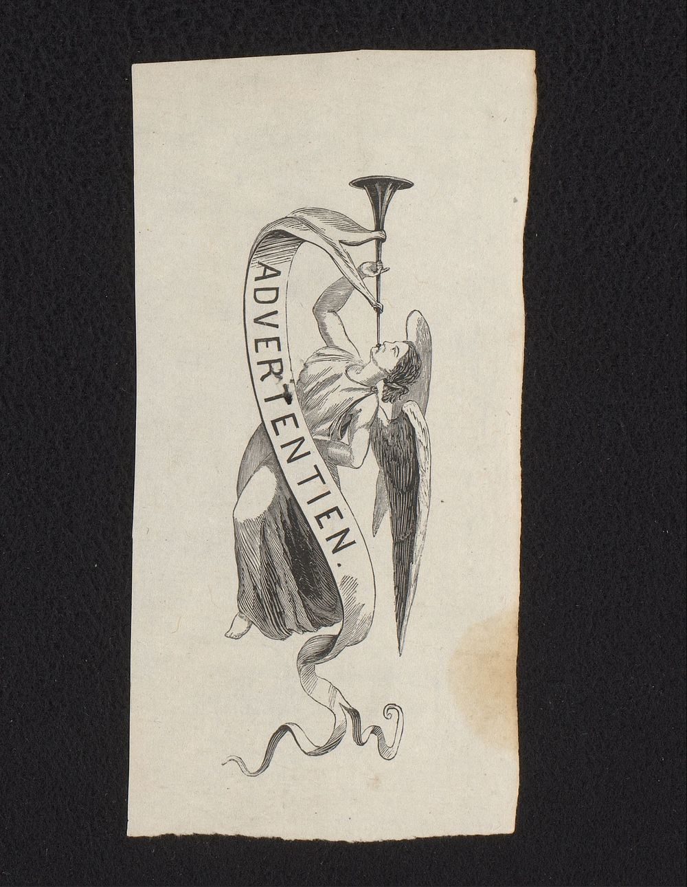 Titelhoofd 'Advertentien' met een op een bazuin blazende engel (1836 - 1912) by Isaac Weissenbruch