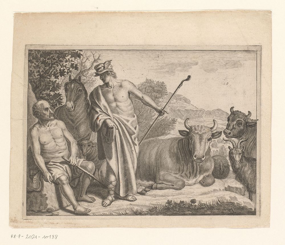 Mercurius en Battus (1630 - 1702) by Crispijn van de Passe II and Claes Moeyaert