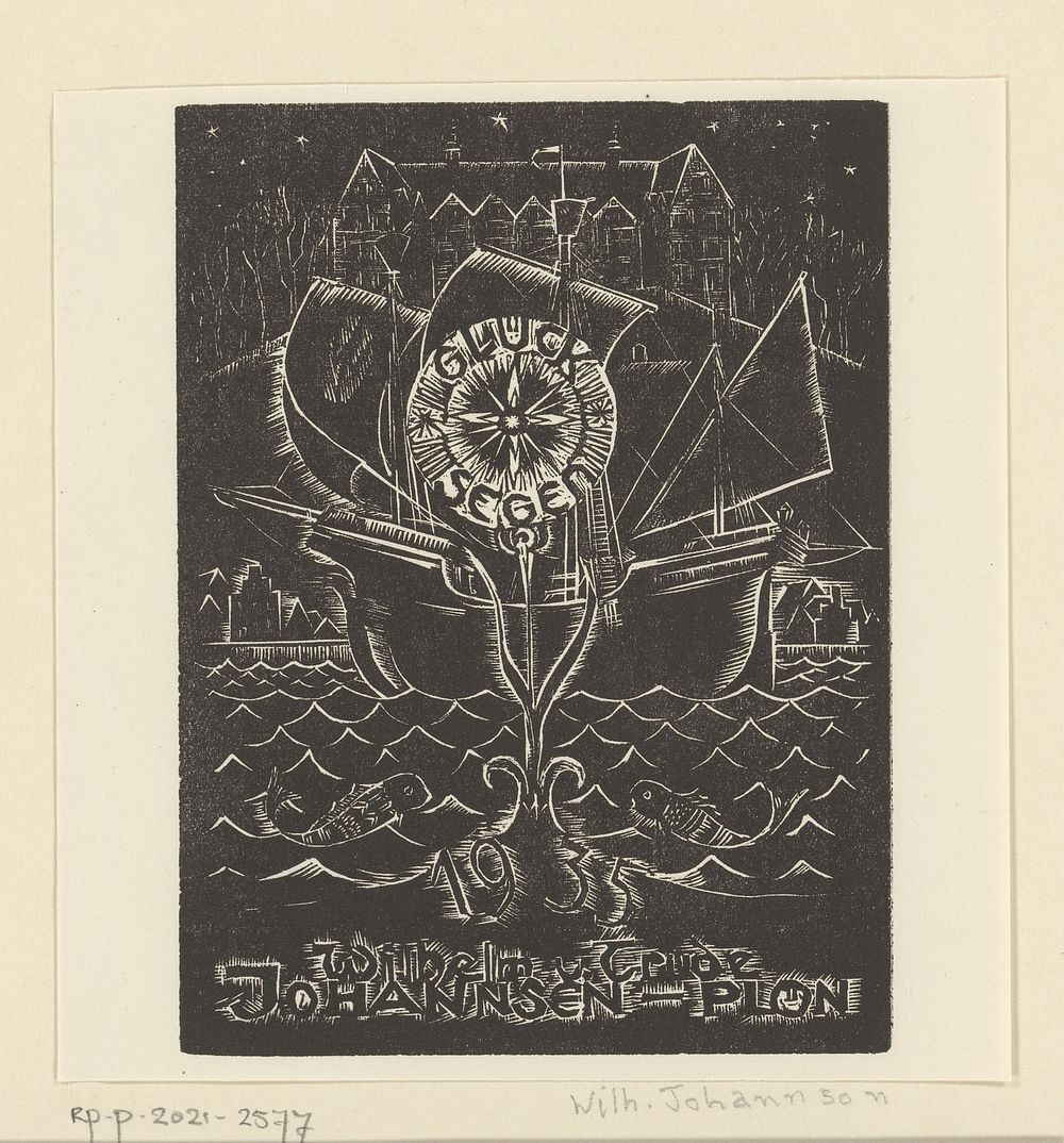Nieuwjaarswens voor 1935 van Wilhelm en Trude Johannsen-Plon (1934) by Wilhelm Johannsen