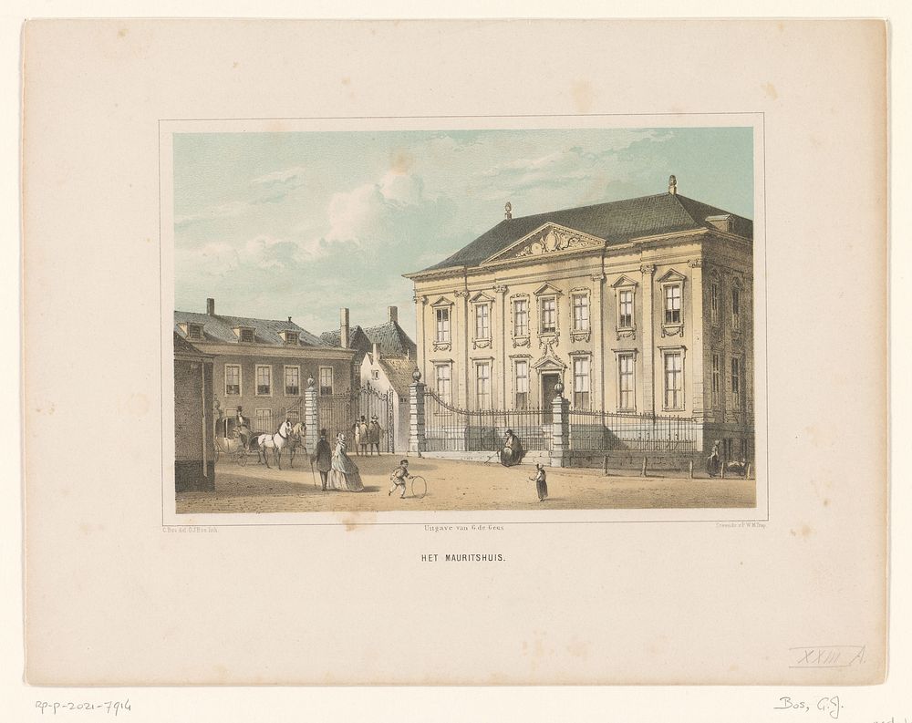 Gezicht op het Mauritshuis te Den Haag (1859) by Gerardus Johannes Bos, Christiaan Bos, Pieter Willem Marinus Trap and G de…