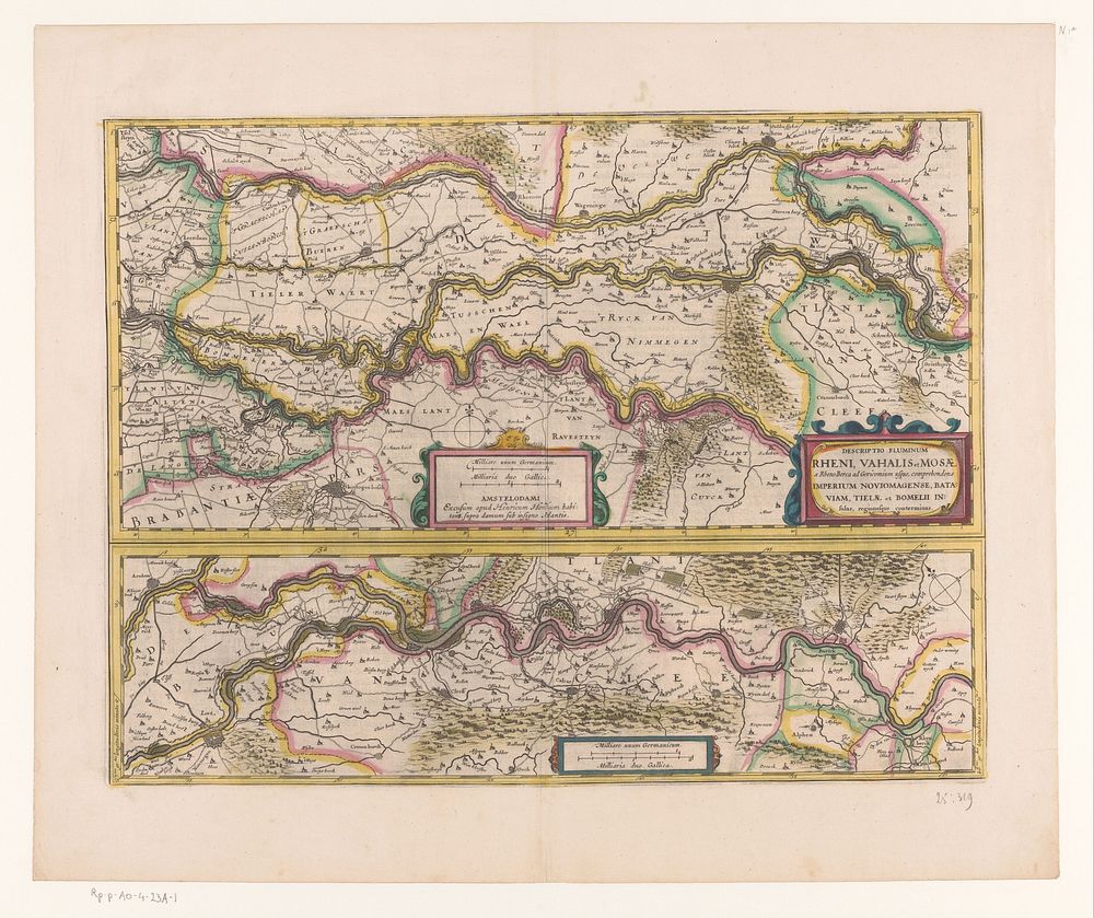 Kaart van een deel van het verloop van de Rijn, de Waal en de Maas (1633) by anonymous and Henricus Hondius