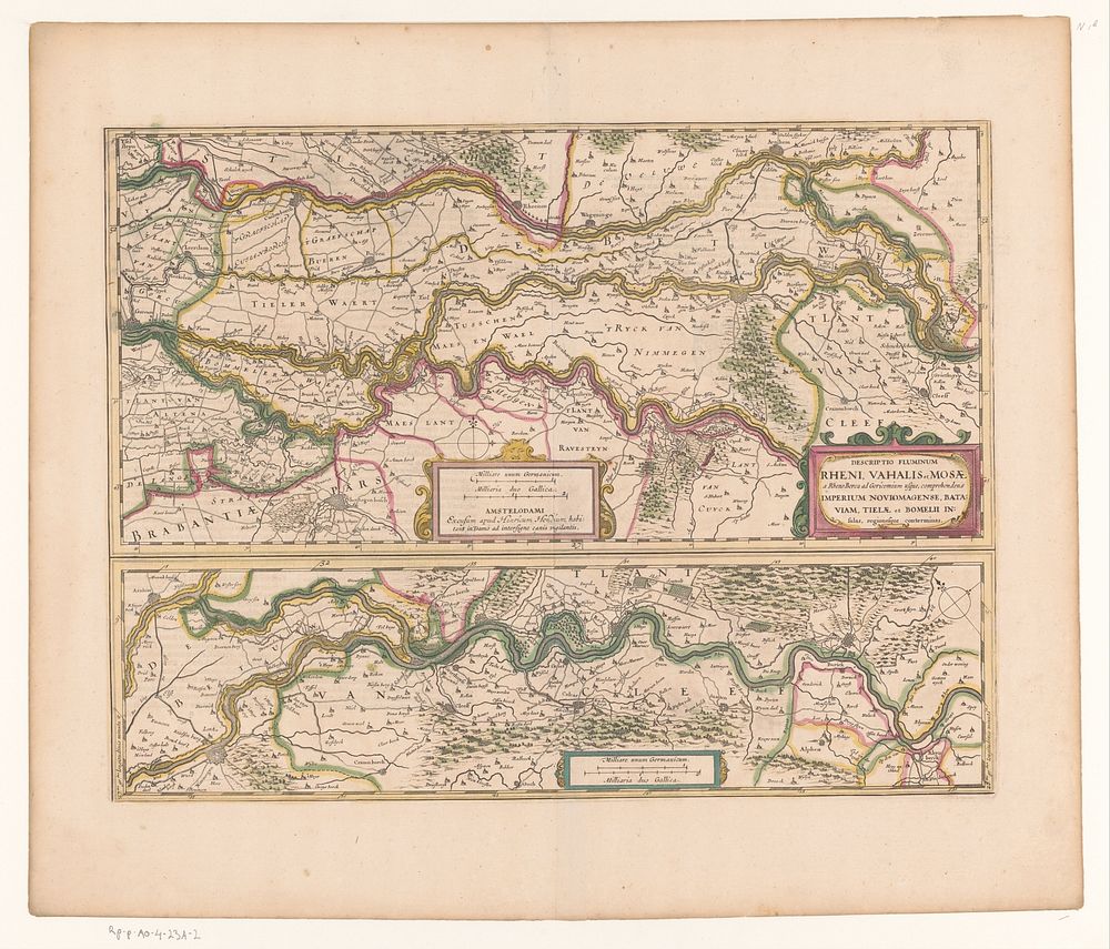Kaart van een deel van het verloop van de Rijn, de Waal en de Maas (1638) by anonymous, Henricus Hondius and Johannes…