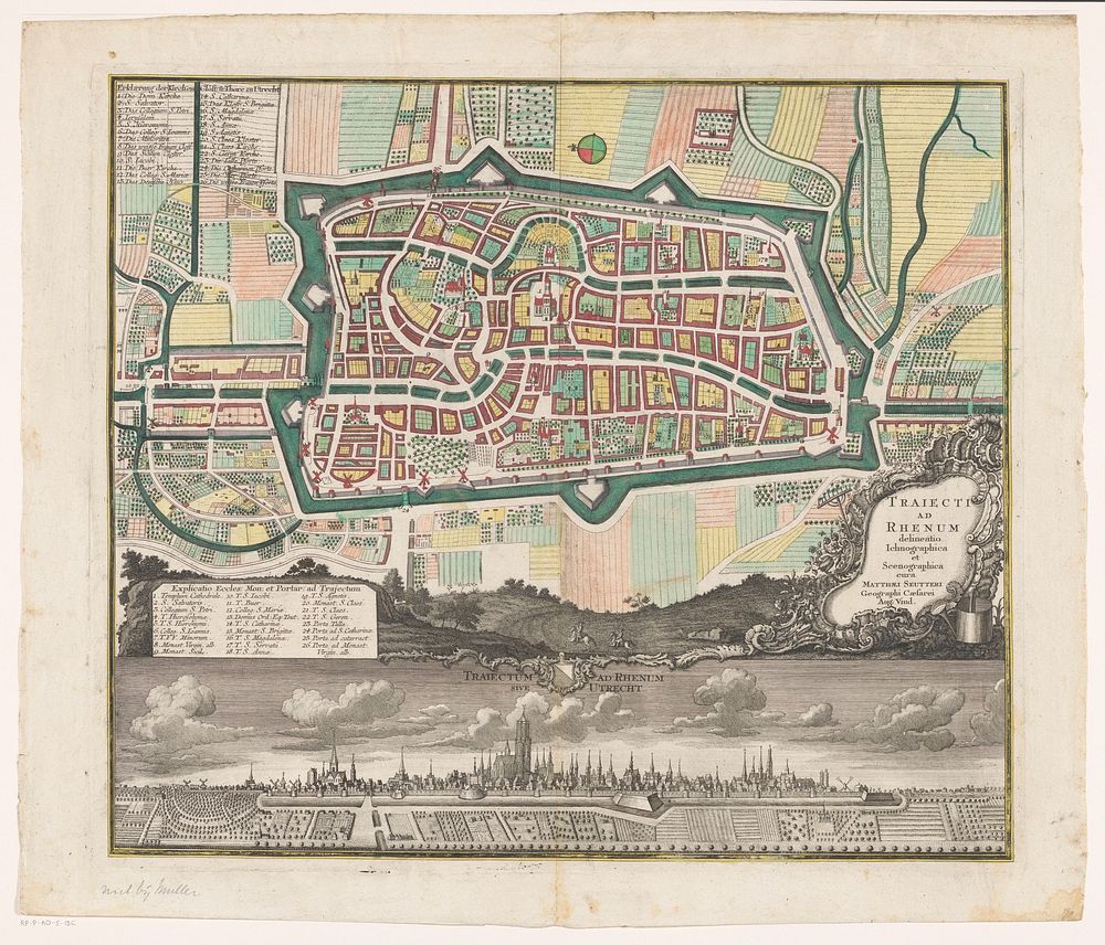 Plattegrond van de stad Utrecht met stadsgezicht (1731 - 1740) by anonymous and Matthaeus Seutter III