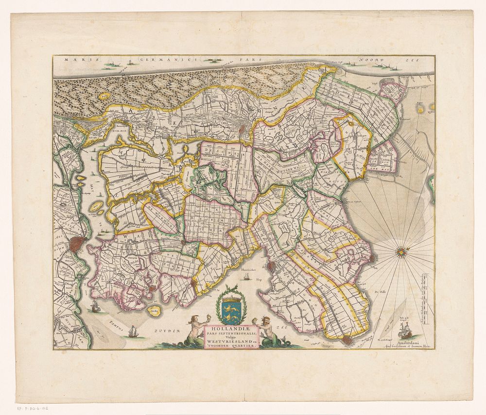 Kaart van het noordelijke deel van het graafschap Holland (1649 - 1661) by anonymous, Willem Janszoon Blaeu and Johannes…