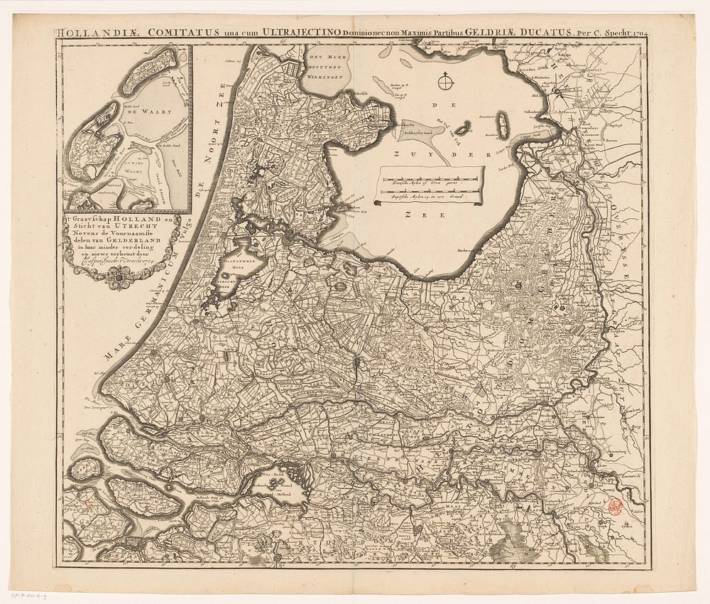 Kaart van Holland, Utrecht en een deel van Gelderland (1704) by Caspar Specht and Caspar Specht