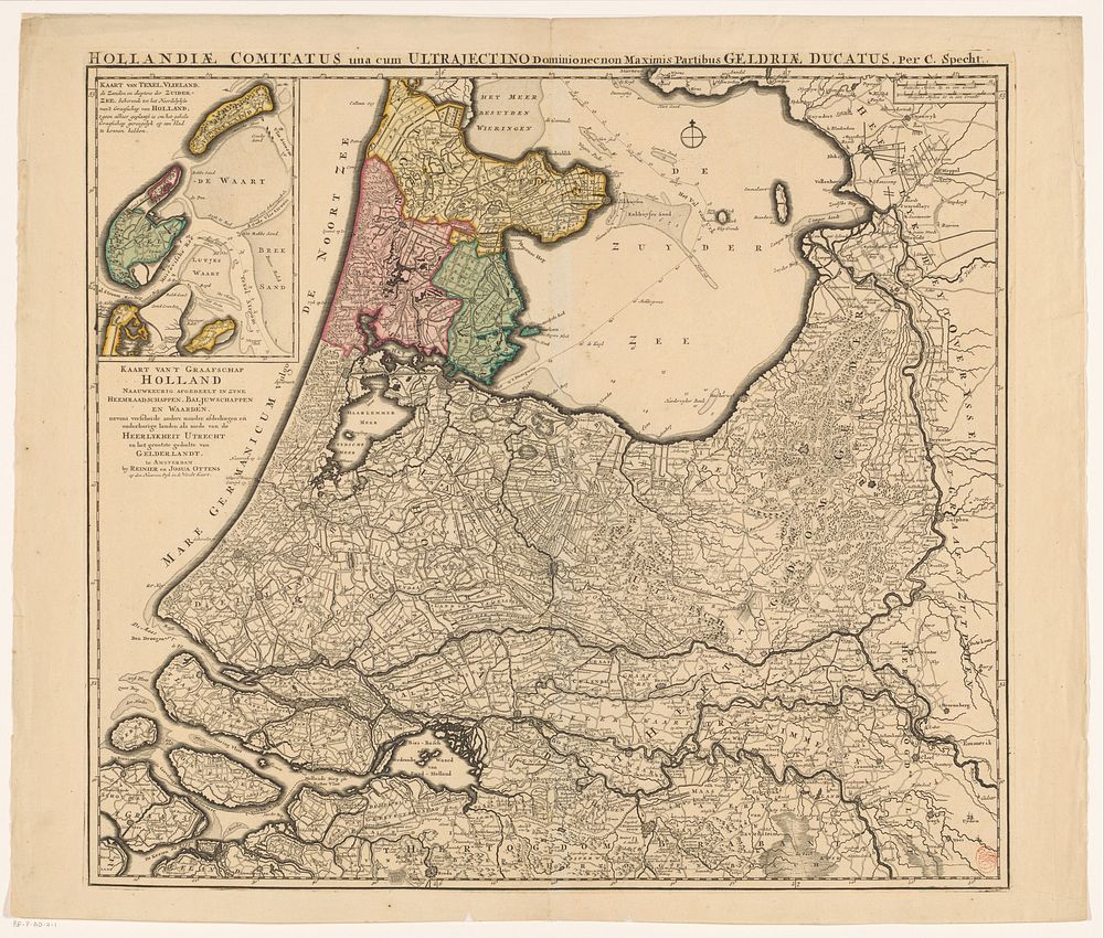 Kaart van Holland, Utrecht en een deel van Gelderland (1726 - 1727) by Caspar Specht and Reinier Ottens I  and Josua