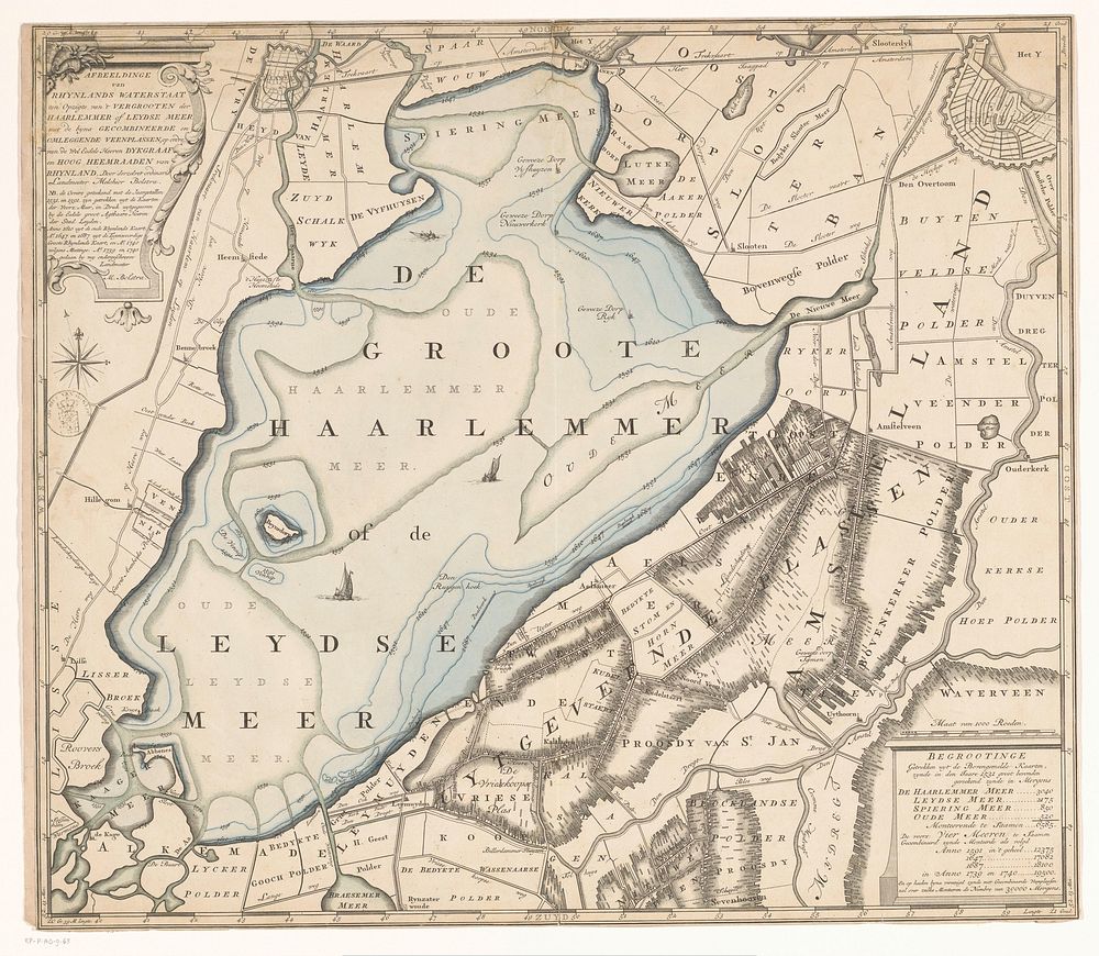 Kaart van het Haarlemmermeer en omliggende gebieden (in or after 1740) by anonymous, Melchior Bolstra, Melchior Bolstra and…