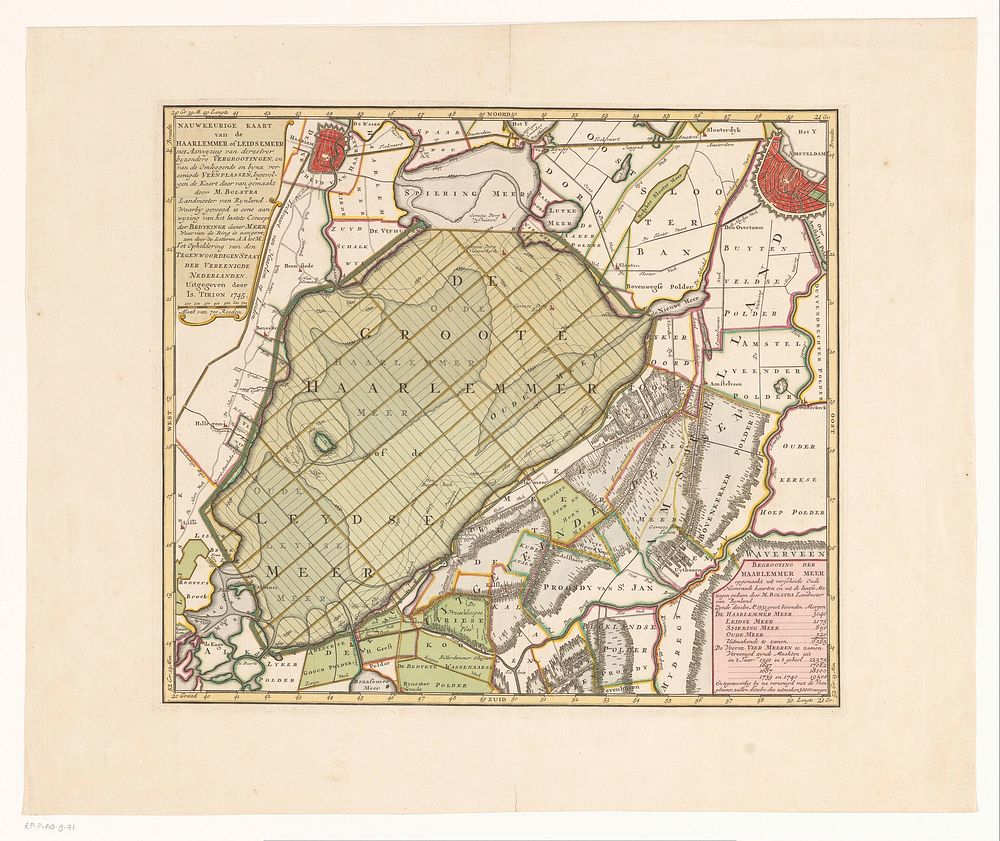 Kaart van het Haarlemmermeer en omliggende gebieden (1745 - c. 1769) by anonymous, Melchior Bolstra and Isaak Tirion