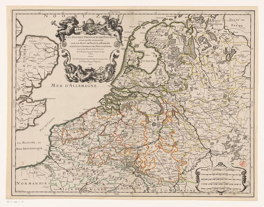 Kaart van de Zeventien Provinciën (1675) by Louis Cordier, Nicolas Sanson I, Alexis Hubert Jaillot and Lodewijk XIV koning…