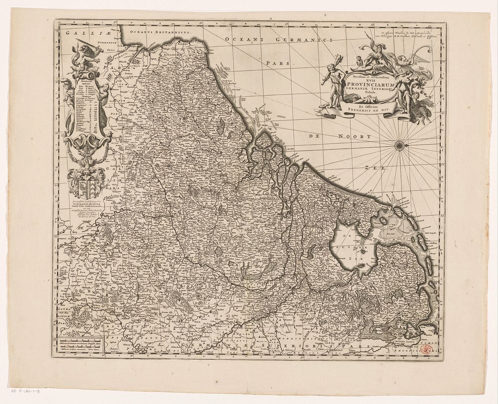 Kaart van de Zeventien Provinciën (1691 - 1710) by Abraham Jansz Deur, Frederik de Wit, Frederik de Wit, Johan Munter and…