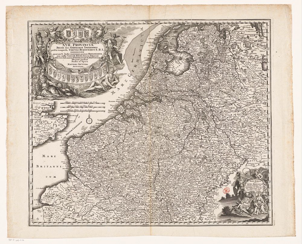 Kaart van de Zeventien Provinciën (1720 - 1730) by Matthaeus Seutter III, Gottfried Rogg and Matthaeus Seutter III
