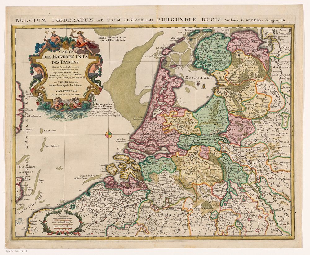 Kaart van de Republiek der Zeven Verenigde Nederlanden (1711 - 1719) by anonymous, Henri Liébaux fils, Guillaume Delisle and…